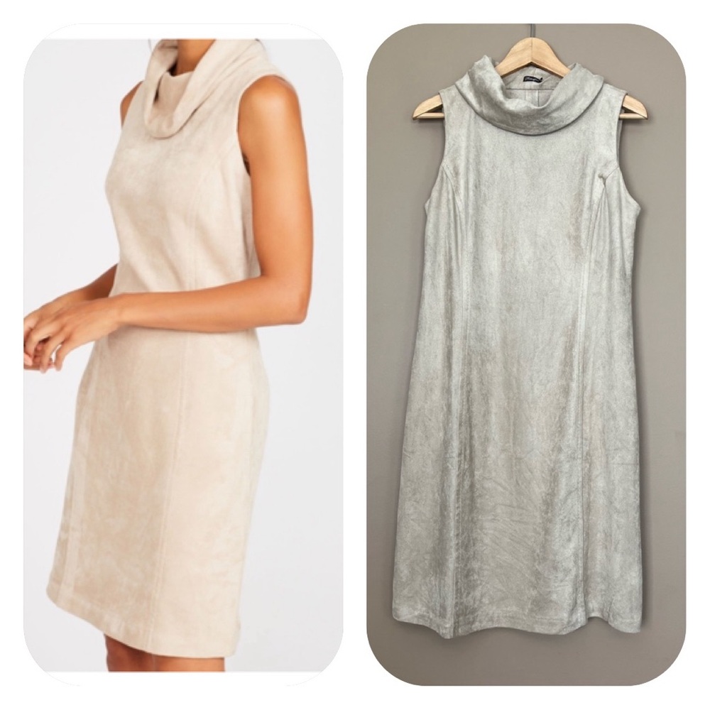 {J. McLaughlin} Sleeveless Cowl Neck Faux Suede Dress in Tan - Womens Medium